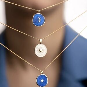 Gold and Blue Enamel Star Pendant Necklace